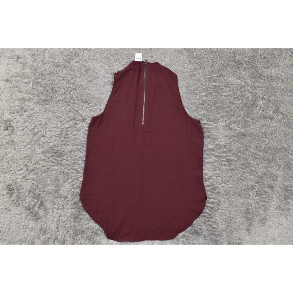 LOFT Beach Red Blouse M - NWT, Polyester, Back Zip Mock Neck Red Burgundy - Picture 3 of 8